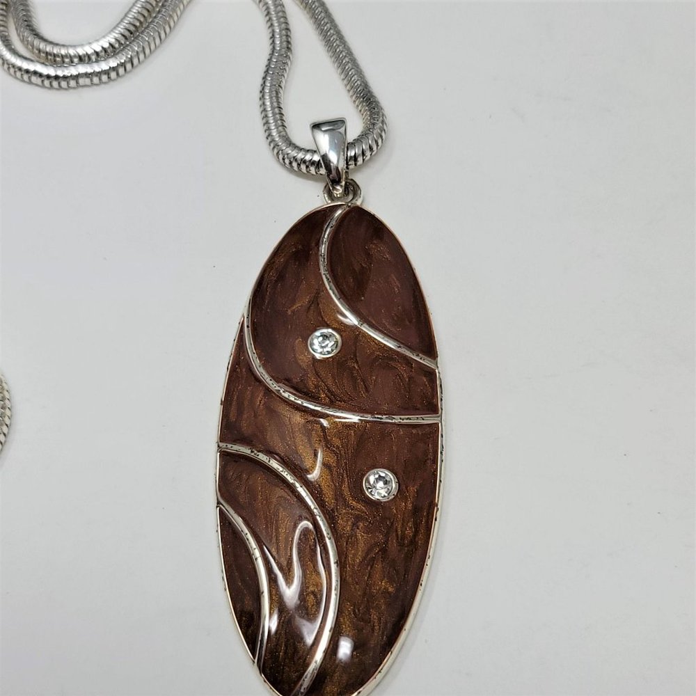 Modern Enameled Pendant Necklace Snake Chain - Picture 8 of 8